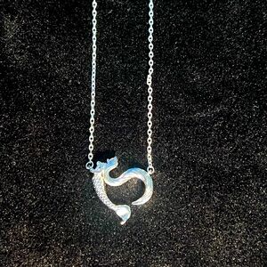 .925 sterling silver with tiny lab made diamond mermaid pendant necklace
